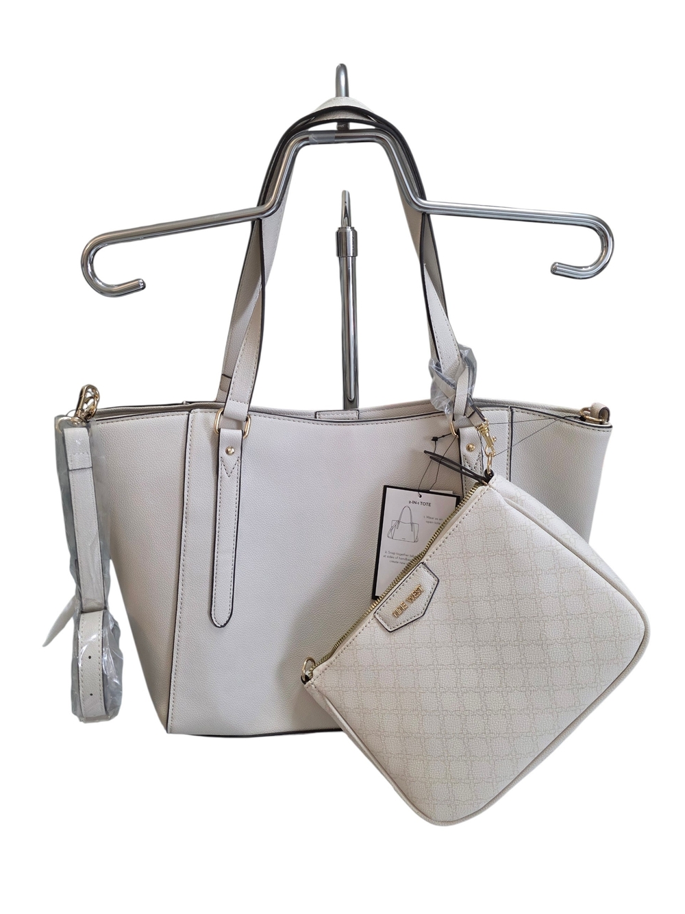 NWT Women's Cream Tote Bag with Matching Pouch - Elegant Everyday Shoulder Bag
